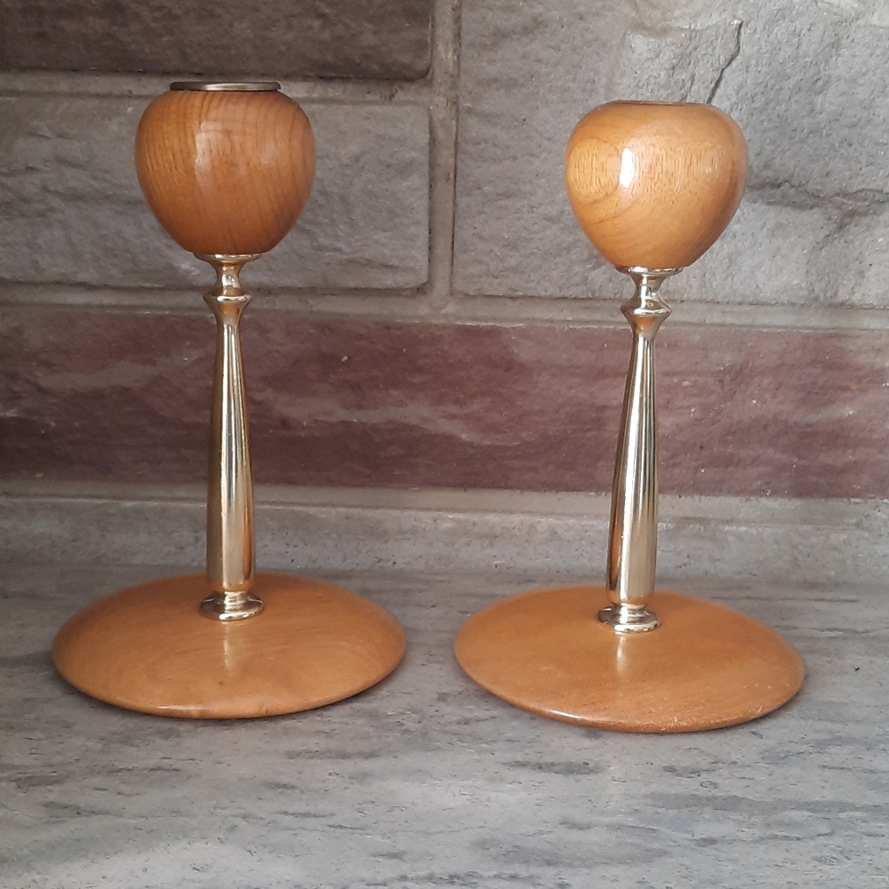 Myrtlewood Candle Sticks| Gold Accents| Wood